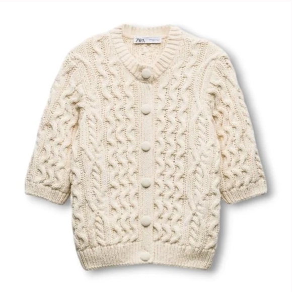 Zara Cream Cable Knit Cardigan - Picture 6 of 8